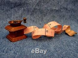 Antique Coffee Grinder Figural Tape Measure Copper and Brass With Silk Tape EUC