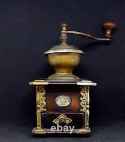 Antique Coffee Grinder Kissing & Mollmann Rare Inlay 1910-20 Working Old Germany
