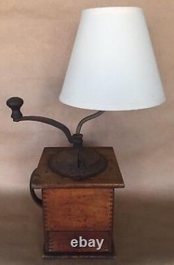 Antique Coffee Grinder & Lamp Imperial Arcade Cast Iron Wood