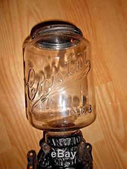 Antique Coffee Grinder Mill Crystal Arcade #3 Wall Mount All Original Glass Jar