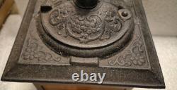 Antique Coffee Grinder Mill Dovetail Wood Cast Iron Square Drawer Primitive