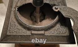 Antique Coffee Grinder Mill Dovetail Wood Cast Iron Square Drawer Primitive