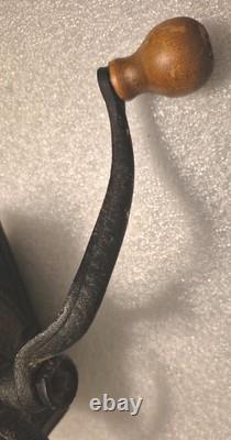 Antique Coffee Grinder Mill Dovetail Wood Cast Iron Square Drawer Primitive