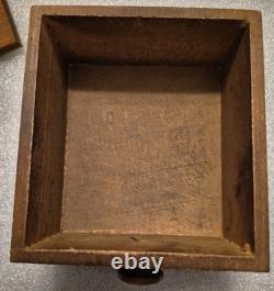 Antique Coffee Grinder Mill Dovetail Wood Cast Iron Square Drawer Primitive