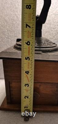 Antique Coffee Grinder Mill Dovetail Wood Cast Iron Square Drawer Primitive
