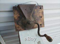 Antique Coffee Grinder Mill Wall Mount Metal Handle Wood Decor Vintage