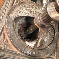 Antique Coffee Grinder Primitive Ornate w Patina PRIORITY MAIL