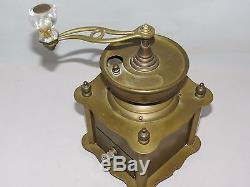 Antique Coffee Grinder Solid Brass Table Box Hand Crank Mill with Drawer Heavy