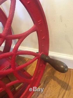 Antique Coffee Grinder Swift Mill New York Cast Iron Wood Double Wheel Red