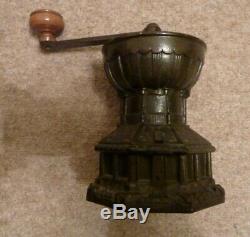 Antique Coffee Grinder by A K & Sons cast iron with original circular container