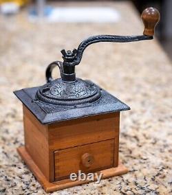 Antique Coffee Grinder cast iron wood works great shape! Vintage rare