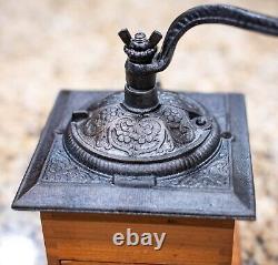 Antique Coffee Grinder cast iron wood works great shape! Vintage rare