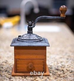 Antique Coffee Grinder cast iron wood works great shape! Vintage rare