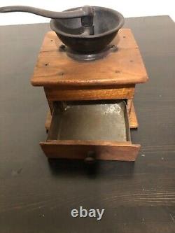 Antique Coffee Grinder with Wood Base