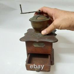Antique Coffee Mill Grinder 9-inch Cast Iron Wood Old Vintage Western Decor Era