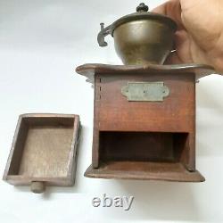 Antique Coffee Mill Grinder 9-inch Cast Iron Wood Old Vintage Western Decor Era