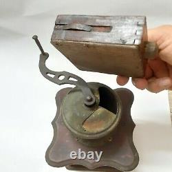 Antique Coffee Mill Grinder 9-inch Cast Iron Wood Old Vintage Western Decor Era