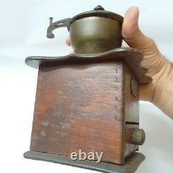 Antique Coffee Mill Grinder 9-inch Cast Iron Wood Old Vintage Western Decor Era