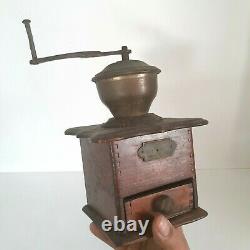 Antique Coffee Mill Grinder 9-inch Cast Iron Wood Old Vintage Western Decor Era