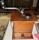 Antique Coffee Mill Grinder Cast Iron Grinder Wood Base & Drawer