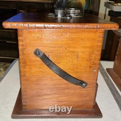 Antique Coffee Mill Grinder Cast Iron Grinder Wood Base & Drawer