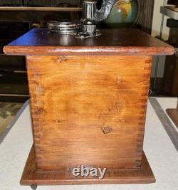 Antique Coffee Mill Grinder Cast Iron Grinder Wood Base & Drawer