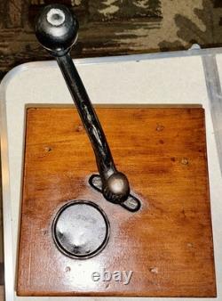 Antique Coffee Mill Grinder Cast Iron Grinder Wood Base & Drawer
