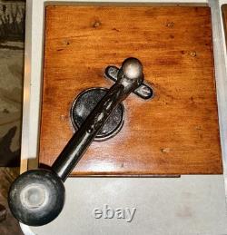 Antique Coffee Mill Grinder Cast Iron Grinder Wood Base & Drawer