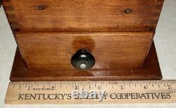 Antique Coffee Mill Grinder Cast Iron Grinder Wood Base & Drawer