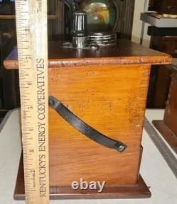 Antique Coffee Mill Grinder Cast Iron Grinder Wood Base & Drawer