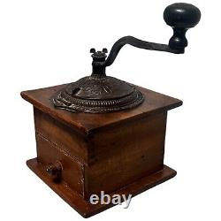 Antique Coffee Mill Grinder Imperial Arcade Manufacturing Wood Cast Iron 7 x 11