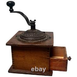 Antique Coffee Mill Grinder Imperial Arcade Manufacturing Wood Cast Iron 7 x 11