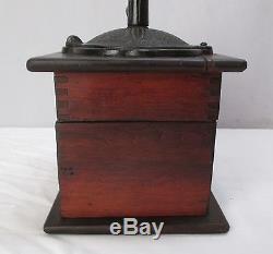 Antique Coffee Mill/Grinder Solid Wood Mahogany Box & Cast Iron Lid/Top (#6)