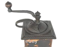 Antique Coffee Mill Grinder Wood & Cast Iron