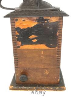 Antique Coffee Mill Grinder Wood & Cast Iron