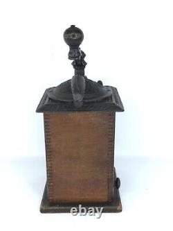 Antique Coffee Mill Grinder Wood & Cast Iron