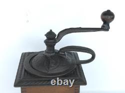 Antique Coffee Mill Grinder Wood & Cast Iron