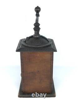Antique Coffee Mill Grinder Wood & Cast Iron
