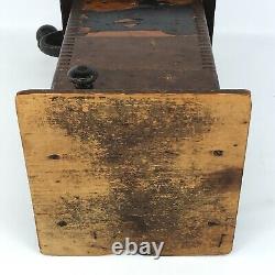 Antique Coffee Mill Grinder Wood Dovetail & Cast Iron