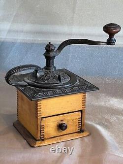 Antique Coffee Mill / Grinder with Eastlake / Mission Style Cast Iron Design, EX