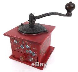 Antique Coffee grinder Wood Painted Old Kitchenware #A27