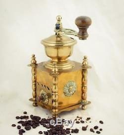 Antique Coffee grinder solid Brass Mill Moulin Molinillo Cafe Kaffeemuehle