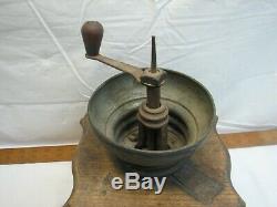 Antique Copper & Iron Strap Coffee Lamp Mill Grinder Kitchen Tool Primitive Wood