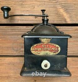 Antique Crown Coffee Mill No. 1 Coffee Grinder Metal Vintage Black Mill