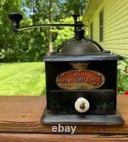 Antique Crown Coffee Mill No. 1 Coffee Grinder Metal Vintage Black Mill