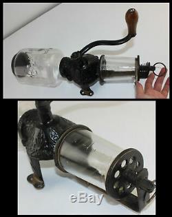 Antique Crystal Arcade #3 Wall Mount Coffee Grinder Mill w Orig Glass Catch Cup