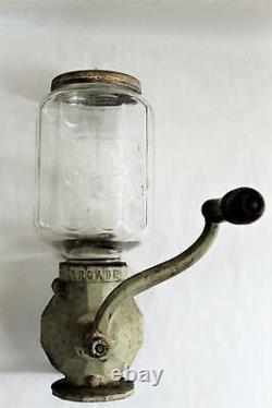 Antique Crystal Arcade Coffee Grinder with No. 4 Embossed Jar