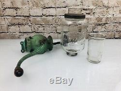 Antique Crystal Arcade No. 4 hand crank coffee grinder RARE original GREEN Catch