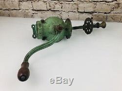 Antique Crystal Arcade No. 4 hand crank coffee grinder RARE original GREEN Catch