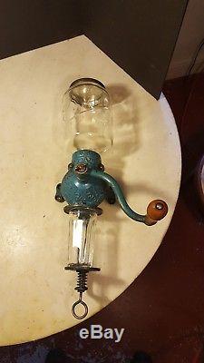 Antique Crystal No. 3 Wall Mount Coffee Mill Grinder With Glass- Nice 1